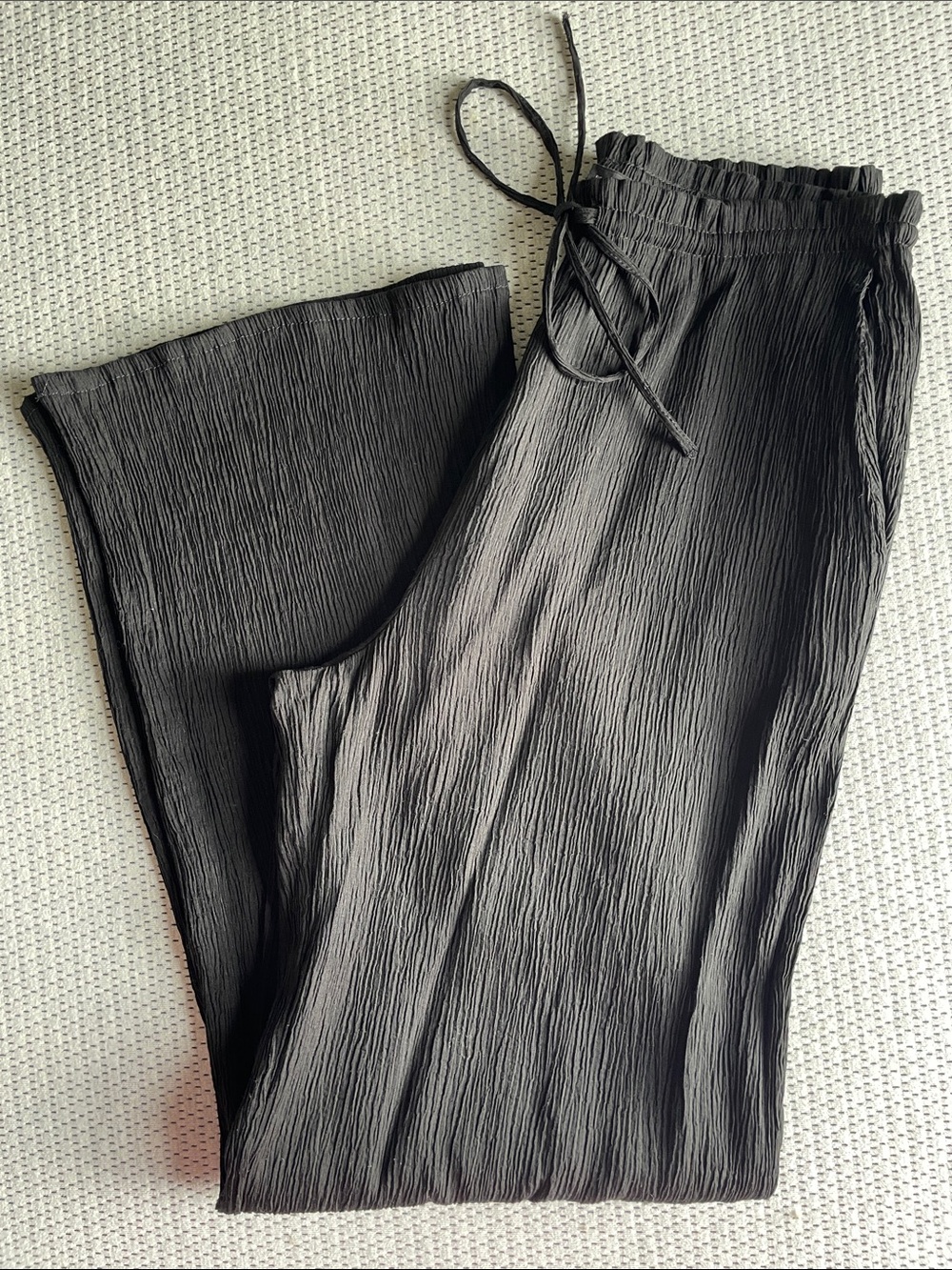 Zara Black Crinkled Drawstring Waist Pants